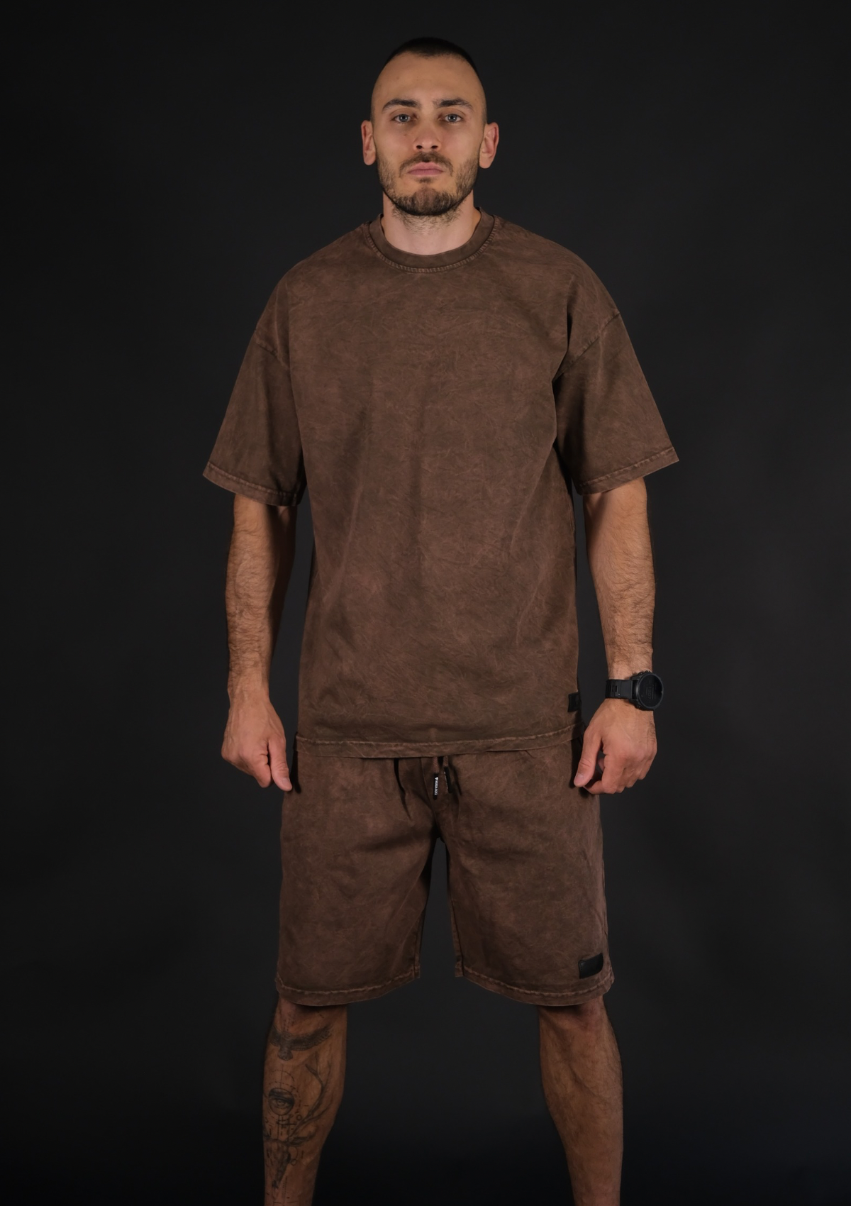 Murda Boyz | Мъжки летен streetwear комплект Brown Washed SET – изглед отпред