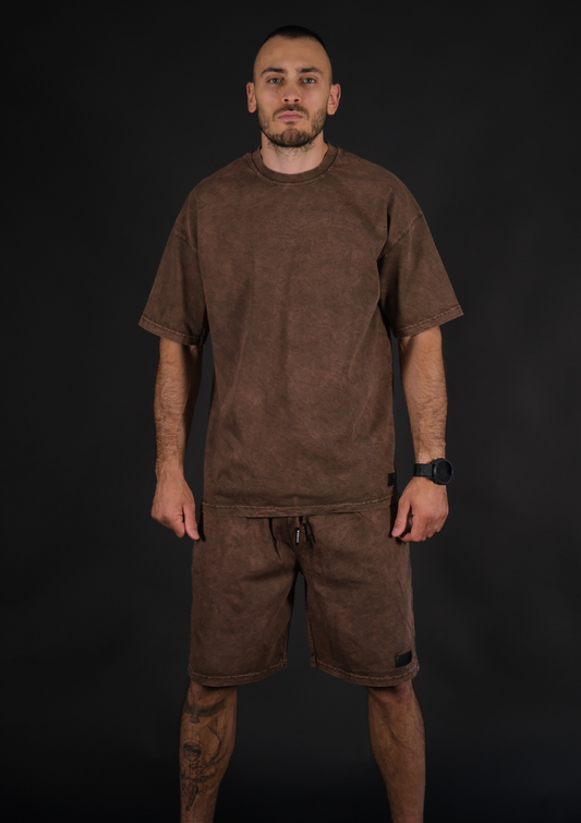 Murda Boyz | Мъжки летен streetwear комплект Brown Washed SET – изглед отпред