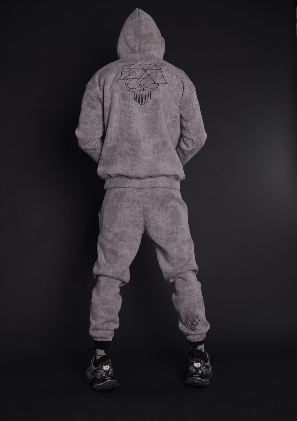 Мъжки комплект Grey Washed SET от Murda Boyz със skull графика на гърба