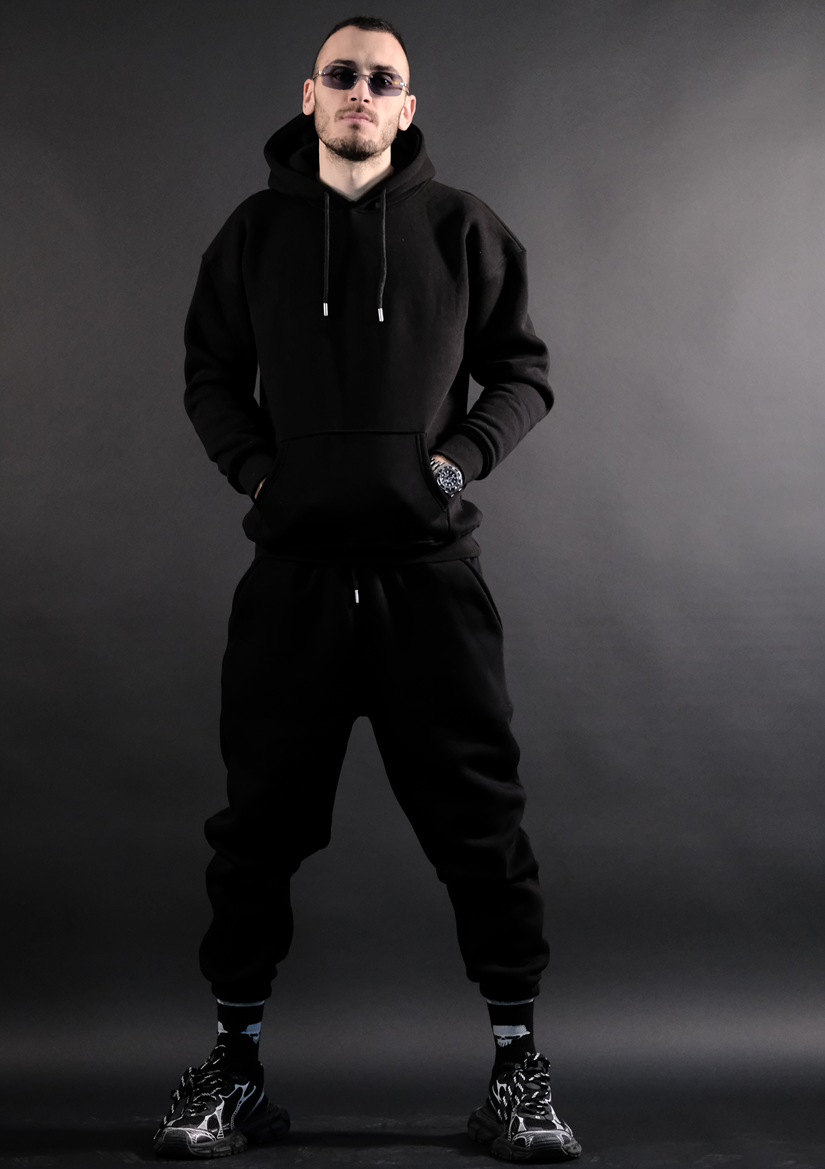 Мъжки streetwear комплект Murda Boyz Bando Set Black с модерна кройка и плътна материя – отпред