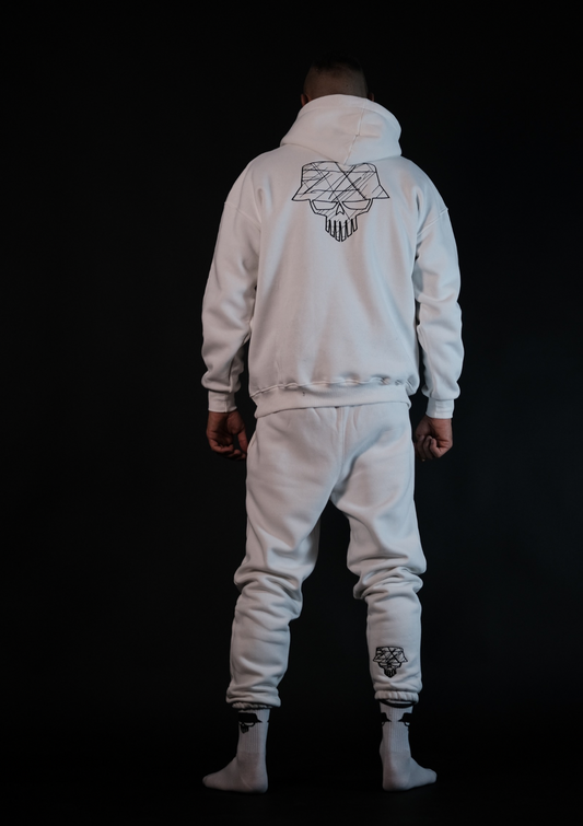 Мъжки бял streetwear комплект Murda Boyz Bando Set с бродирано лого на гърба – цялостен заден изглед