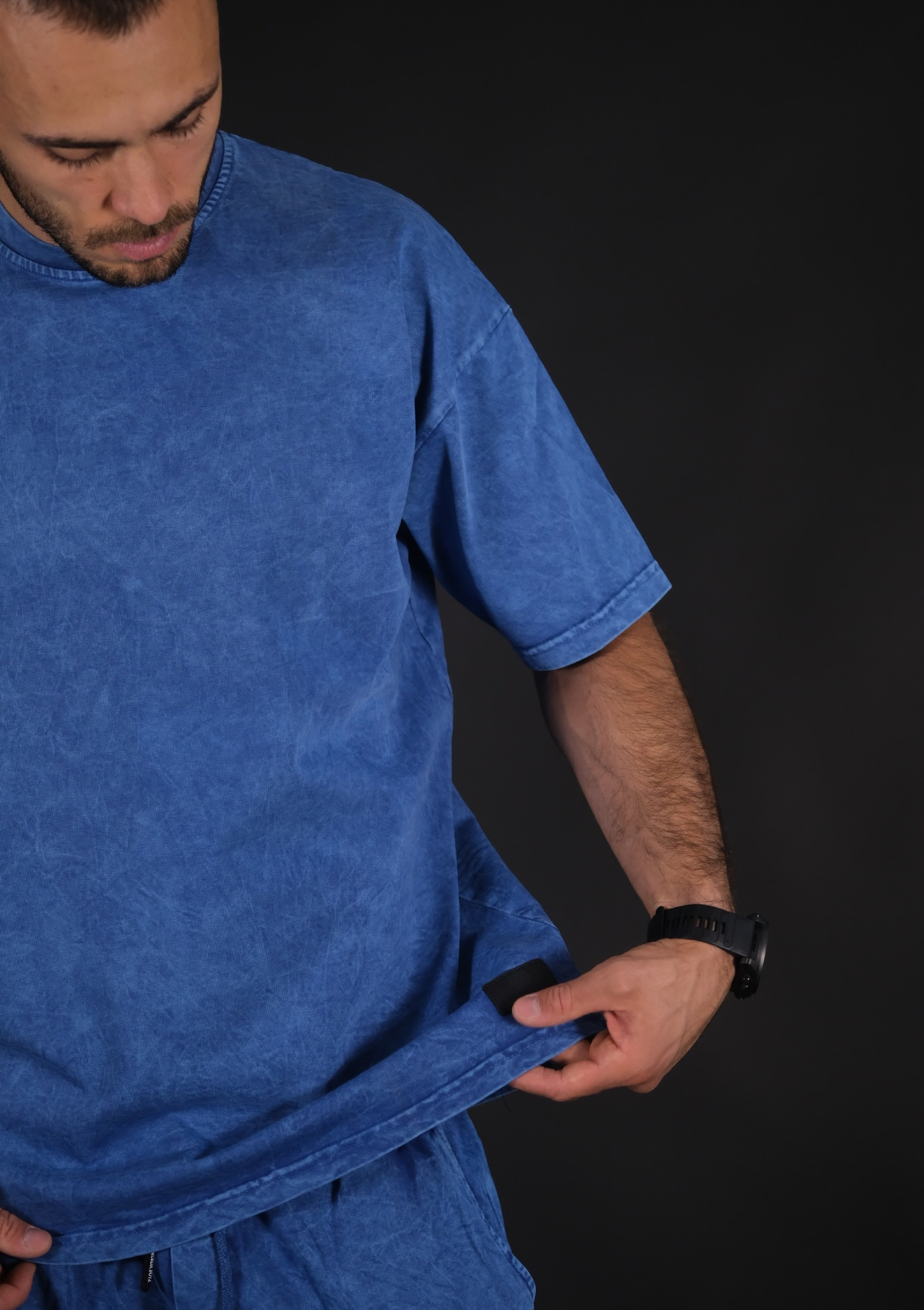 Мъжки oversized летен комплект Murda Boyz washed ефект син цвят – изглед отпред