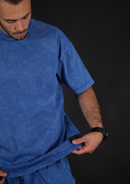 Мъжки oversized летен комплект Murda Boyz washed ефект син цвят – изглед отпред