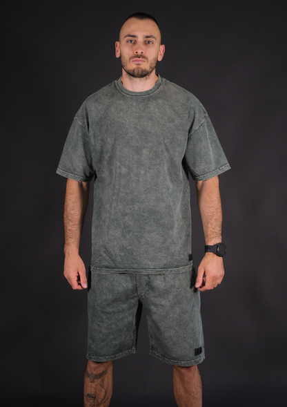 Мъжки летен streetwear комплект Murda Boyz washed ефект зелен цвят – изглед отпред