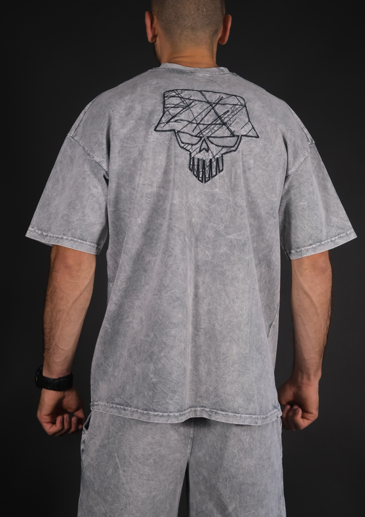 Гръб на тениската Murda Boyz Colour Washed SET със силна бродерия – сив вариант