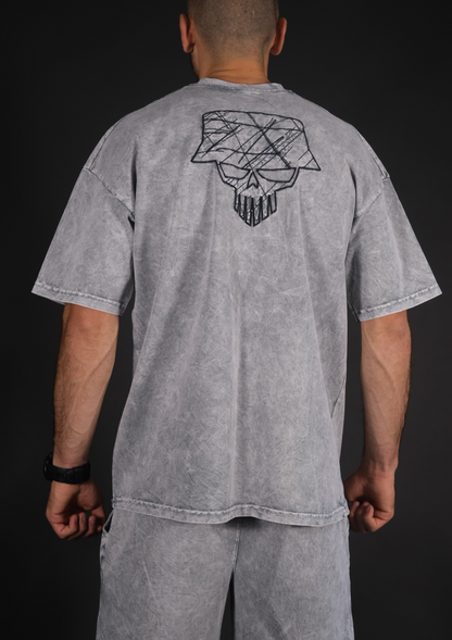 Гръб на тениската Murda Boyz Colour Washed SET със силна бродерия – сив вариант