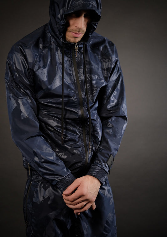 Мъжки камуфлажен комплект Murda Camouflage Set Blue с качулка и цип – изглед отпред